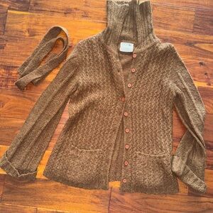PQ Collection Brown‎ MOHAIR Turtleneck Cardigan Sweater with Belt Size L